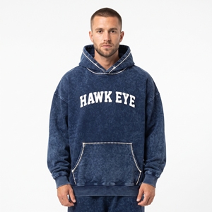 <b>Oversized</b> Men's Custom Cotton Acid Wash Rhinestone Hoodie <b>Vintage</b> Casual Streetwear Pullover <b>Sweatshirt</b> - Product Image 1