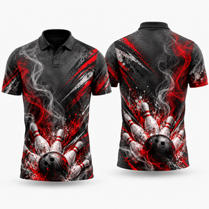 เสื้อโปโลโบว์ลิ่งสำหรับนักกีฬาแข่งขัน  ผ้าถักเนื้อแน่น ดีไซน์สั่งทำพิเศษ พิมพ์ลายแบบซับลิเมชั่นเต็มตัว สำหรับผู้ชาย - Product Image 5