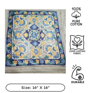 Premium Square Hand Embroidered Cushion <b>Cover</b> Floral Pattern Cotton Linen Vintage Style Blue & Yellow Home Hotel Cafe Decor - Product Image 3