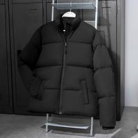Veste d'hiver matelassée pour homme, couleur unie, col montant, fermeture éclair, rembourrage épais en polyester, coupe décontractée, coupe-vent, ajustement régulier