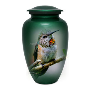 Urna de cremación conmemorativa funeraria verde brillante con diseño de pájaro Cardenal clásico adulto para cenizas humanas urna de cremación hecha a mano - Product Image 5