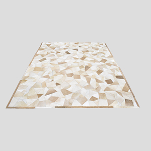 Tapis géométrique moderne en laine patchwork, beige neutre, brun, abstrait - Product Image 6