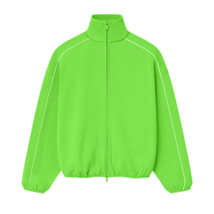 Oversized Fleece Zip-Up Jacket Solid Stand Collar Casual Unisex Regular Sleeve Breathable Autumn Knitted Top - Product Image 4