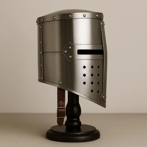 Casco Medieval de Cruzado, Gran Casco Templario, Armadura Histórica de Acero Plateado, Casco Pulido para Reenactamiento y Coleccionistas - Product Image 3