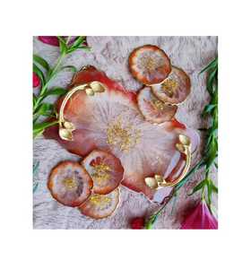 Handmade Resin <b>Serving</b> <b>Tray</b> with <b>Gold</b> Handles Elegant Decorative Tableware Luxury Resin Art <b>Tray</b> with Matching Coasters - Product Image 5