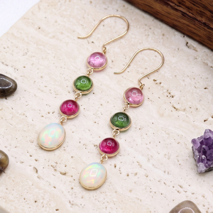 New Arrival Natural <b>Opal</b> Multi Tourmaline Gemstone Drop Dangle <b>Earring</b> 18k Yellow Gold Handmade Women's Wedding Party Gift - Product Image 2