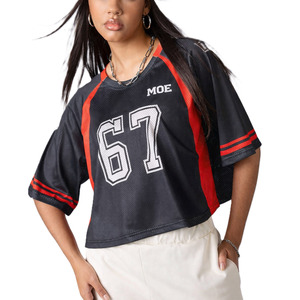 Camiseta Corta de Malla para Mujer, Estilo Fútbol Americano, Manga Raglán, Detalle de Rayas, Nombre y Número Personalizables, Ropa Deportiva, Fabricante OEM ODM - Product Image 1