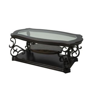 Tavolo da Cocktail 132 cm L x 81 cm L x 51,6 cm H con Piano in Vetro, Gambe in Metallo con Finitura a Polvere, Ripiano Centrale in MDF Rivestito in Carta Effetto Marmo - Product Image 3