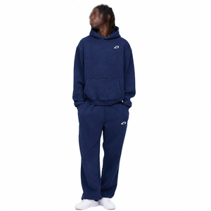 Survêtement personnalisé pour hommes : Sweat à capuche et pantalon de survêtement en molleton de coton, coupe droite, style streetwear décontracté d'hiver, avec logo frontal, vente en gros - Product Image 1