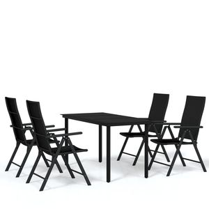 Ensemble de salle à manger de jardin en rotin PE noir et acier thermolaqué avec plateau en verre - Product Image 2