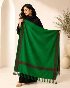 Green <b>Wool</b> Embroidered Shawl Scarf with Tassel Border Reversible & Lightweight Traditional Headscarf <b>Wrap</b> for Daily Wear - Product Image 1