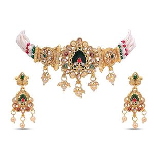 Parure de bijoux plaqué or en alliage, design géométrique tendance, avec zircon et perles d'imitation, style vintage, pour femme, idéale pour mariage - Product Image 1
