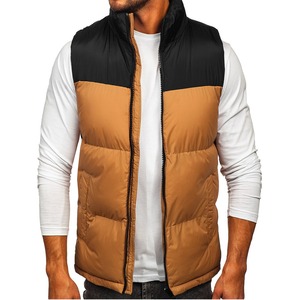 Men's Black And <b>Brown</b> Stand Collar Padded <b>Vest</b> With Zipper Closure Windproof Casual Winter Outerwear - Product Image 5