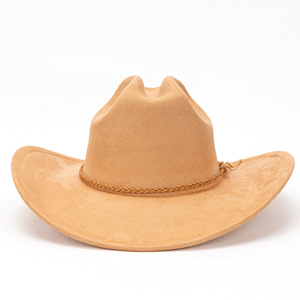 Chapeau de cowboy unisexe en cuir beige rayé à large bord pour l'été et la plage 48-50cm - Product Image 1