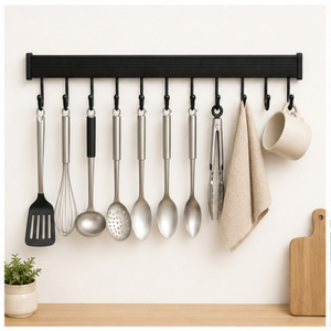 Vintage Wall Mounted Kitchen Utensil Rack with <b>Hooks</b> Metal Kitchen <b>Rail</b> Organizer for Pots Pans & Spatulas Multi-Purpose Hanging - Product Image 2