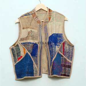 Chaleco Étnico para Mujer, Hecho a Mano en India, de Algodón con Parches Multicolores, Estilo Kantha Vintage, Corto, Transpirable y Ecológico - Product Image 6