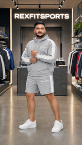 REXFIT SPORTS 2026 Custom Unisex <b>Silver</b> Nylon Hooded <b>Jacket</b> and Shorts Set Lightweight Windbreaker Tracksuit for Gym Running - Product Image 2