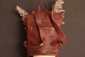 Custom Leather Roll Top <b>Backpack</b> Mens Travel Rucksack Genuine Cowhide Laptop Bag Wholesale Factory Direct LTBP-0062 - Product Image 4