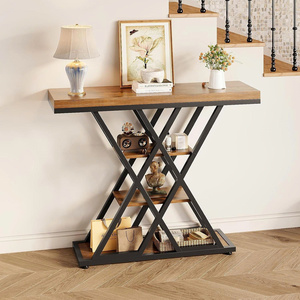 Modern Industrial <b>Console</b> <b>Table</b> with <b>Storage</b> Shelves, Narrow Entryway Sofa <b>Table</b> for Living Room Hallway Furniture - Product Image 1