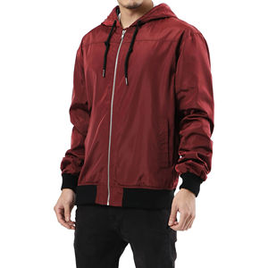 <b>Men</b> Hooded Bomber <b>Jacket</b> Solid Color Zipper Closure Windproof Casual Autumn Polyester Outerwear Regular Fit - Product Image 2