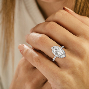 14K White Gold Marquise Cut Halo Diamond Engagement <b>Ring</b> Slim Pave Band Bridal <b>Statement</b> <b>Ring</b> 2CT Center Fine Jewelry - Product Image 3
