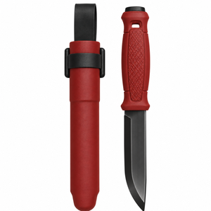 Cuchillos de exterior de hoja fija rojos y negros con hoja con revestimiento oscuro, mango antideslizante con textura de diamante, funda protectora y presilla para cinturón - Product Image 4