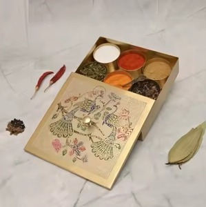 Classic Metal Spice Box with Decorative Lid Kitchen Storage Organizer for Masala <b>Herbs</b> Seasoning Use in Home and Restaurant - Product Image 4