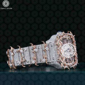 Montre de luxe pour femme Charm Jewells, carrée, en acier inoxydable, incrustée de diamants, cristal saphir, analogique, quartz, fermoir papillon - Product Image 3
