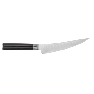 Cuchillo de Deshuesar y Filetear de 6 Pulgadas, Hoja Curva de Acero de Damasco con Mango de Madera Pakkawood Negra para Deshuesar, Recortar y Rebanar Pescado y Carne - Product Image 1
