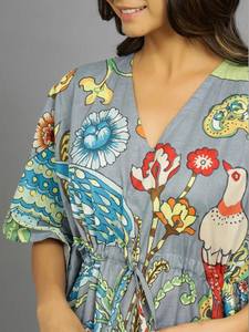 Vestido Kaftán de Algodón Hecho a Mano en India, Ligero, Estilo Kimono, para Playa - Product Image 6