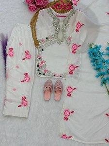 Ensemble Salwar Kameez brodé blanc pour femmes, costume Farshi, tenue de fête, mariage, Diwali - Product Image 6