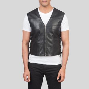 Chaleco de Motociclista Reversible de Cuero Genuino y Lona para Hombre, Cierre de Cremallera, Transpirable, Anti-UV, Estilo Urbano, OEM, Otoño - Product Image 3