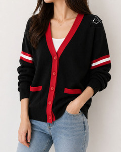 HMR Black Red Delta Sigma Women Greek Acrylic <b>Cardigan</b> Sorority Embroidered Ladies Custom Style Acrylic <b>Cardigan</b> <b>Sweater</b> - Product Image 5