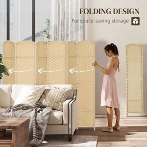 Handcrafted 6-Panel 5.6FT Tall Wood <b>Folding</b> Room Divider <b>Screen</b> Beige Freestanding Privacy Partition for Home Office - Product Image 5