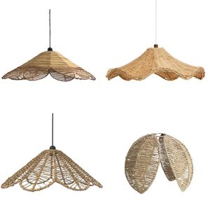 NOVELTY SHAPE Lampshades For <b>Ceiling</b> <b>Lights</b>, Natural Feature Bamboo Rattan Lamp Shade <b>Flower</b> Pendant Lighting For Kitchen Island - Product Image 5