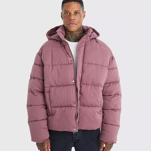 Chaqueta de burbujas para hombre con logo personalizado, estilo boxy, de lona arrugada, cortavientos, cálida para invierno, para exteriores, con 2 bolsillos laterales, de gran venta. - Product Image 1