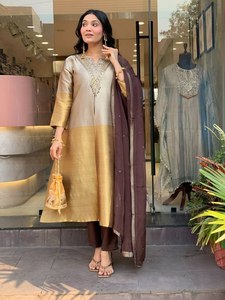 <b>Women</b>’s Two-Tone Viscose Silk Embroidered Kurti Pant & Organza Dupatta 3-Piece Set – Festive Ethnic Wear - Product Image 2