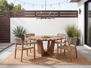 Luxury Solid Teak <b>Wood</b> Round Dining Table Set with Rattan Dining Chairs Scandinavian Resort Furniture - Product Image 2