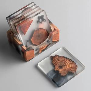 vCreative Wooden Coffee <b>Coaster</b> Resin Insulation Simple Cup Holder Kitchen <b>Drink</b> Ware <b>Coaster</b> Square Tea Cup Mat for Gift - Product Image 3