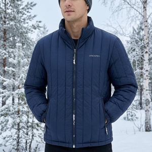 Blouson matelassé bleu marine pour homme, col montant, fermeture éclair, manteau d'hiver chaud, décontracté, streetwear, personnalisable, marque privée - Product Image 6