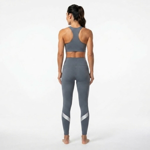 Women High Waist Reflective Panel Leggings and <b>Racerback</b> Sports <b>Bra</b> Two Piece Fitness Activewear Set - Product Image 3