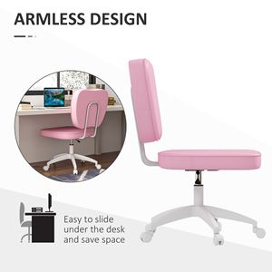 Sedia Direzionale in Pelle PU Rosa, Sedia da Toeletta con Altezza Regolabile, Design Senza Braccioli, Ruote Girevoli, Stile Tradizionale con Supporto Lombare - Product Image 6