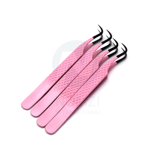 Pince à cils courbée en acier inoxydable avec pointe en fibre noire, rose pâle, pour extensions de cils durables, type pointu et volume - Product Image 2