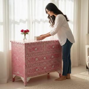 Cajón con Incrustaciones de Hueso de ILAHI, Diseño Moderno con Detalles de Ágata, Mueble Portátil para el Hogar - Product Image 1