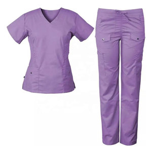 Women's <b>Purple</b> V-Neck <b>Scrub</b> Set Woven Polyester Hospital Uniform Pants Top Two Piece Medical Workwear - Product Image 1
