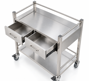 Carrito de Servicio de Acero Inoxidable con 2 Cajones Telescópicos, Doble Estante, Ruedas Giratorias Resistentes, Resistente a la Corrosión, para Laboratorio - Product Image 3