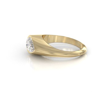 Certified 18K Pure Gold 1ct Pear Lab Grown Diamond Flush Set Signet <b>Ring</b> Engagement Solitaire <b>Ring</b> Minimal <b>Dainty</b> Everyday Wear - Product Image 3
