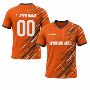 ชุดเสื้อและกางเกงฟุตบอลสีส้มแบบยูนิเซ็กซ์ ไซส์พลัส พิมพ์ลายดิจิทัล ระบายอากาศได้ดี แห้งเร็ว ผลิตจากโพลีเอสเตอร์รีไซเคิล - Product Image 1