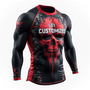 <b>Men's</b> Black Red Skull Pattern Long Sleeve <b>Compression</b> <b>Shirt</b> O-Neck Quick Dry Sporty Style Sublimation Print - Product Image 2