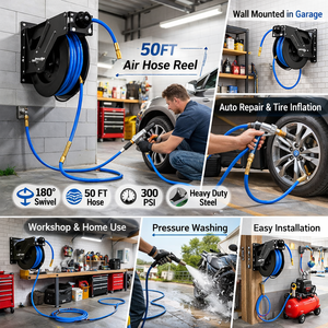 Enrouleur de tuyau mural pour garage 300 PSI, 3/8 pouce, 50 pieds, en acier robuste, à rembobinage automatique par ressort, pour atelier GAPGAR013 - Product Image 2